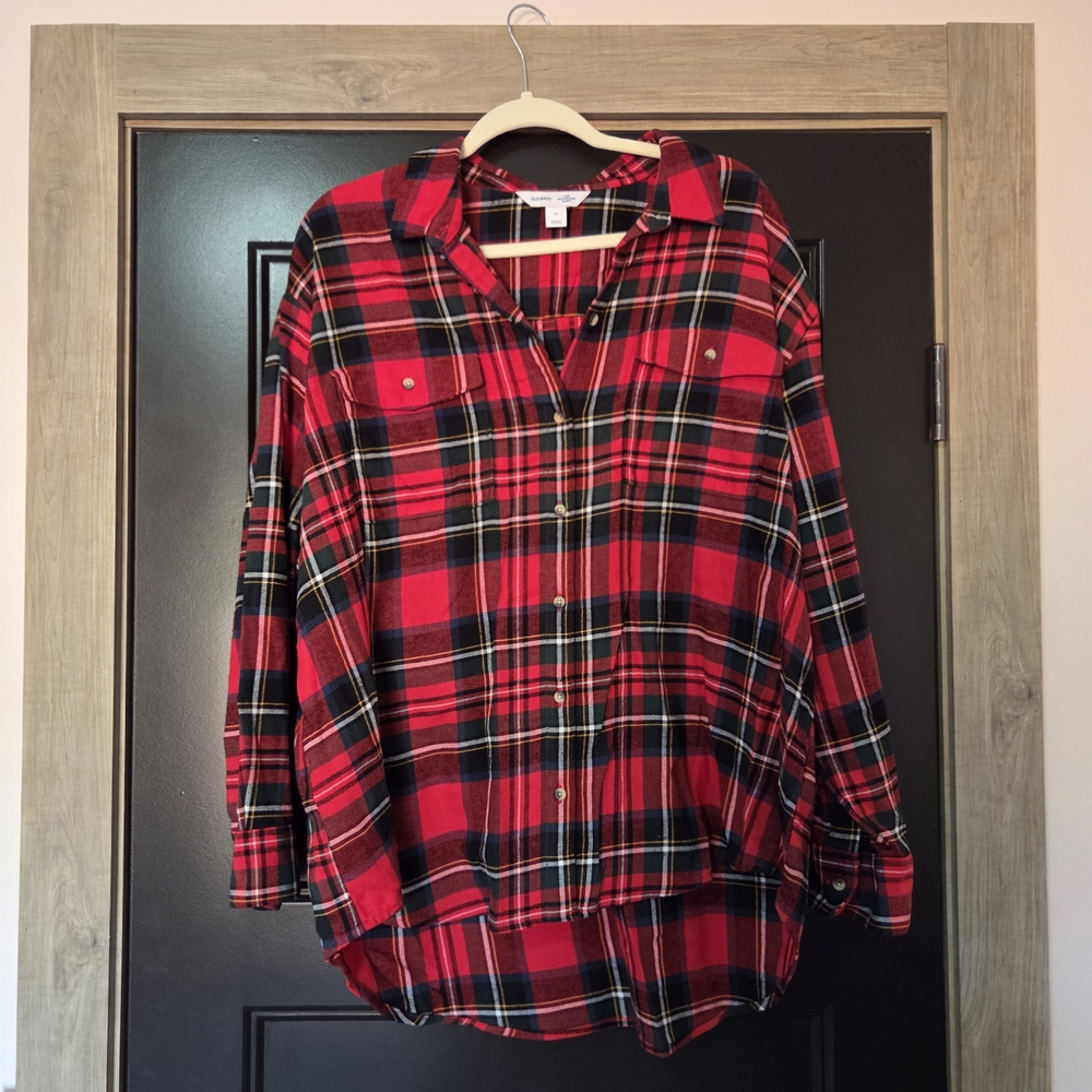 Red and Black Plaid Button-Up Shirt